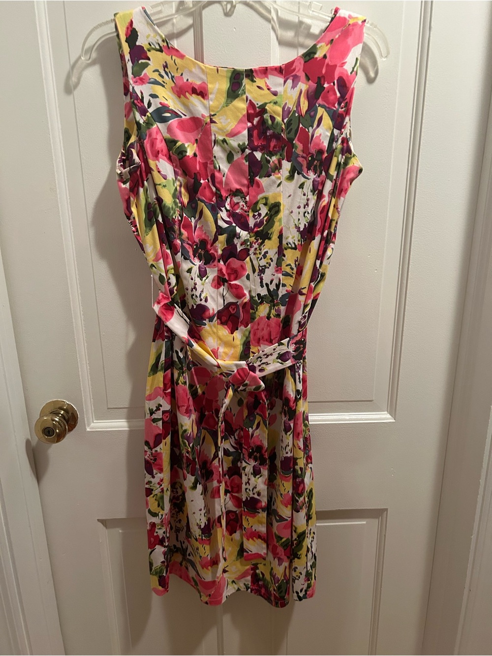 Elementz Sleeveless Floral Belted Dress in Pink, Yellow and Green Size M